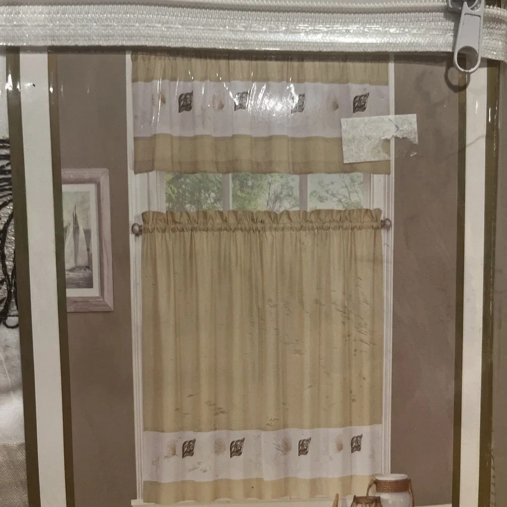Ellery‎ Homestyles 36 inch Tiers Valance Curtain Set Embroidered Seashells Beach